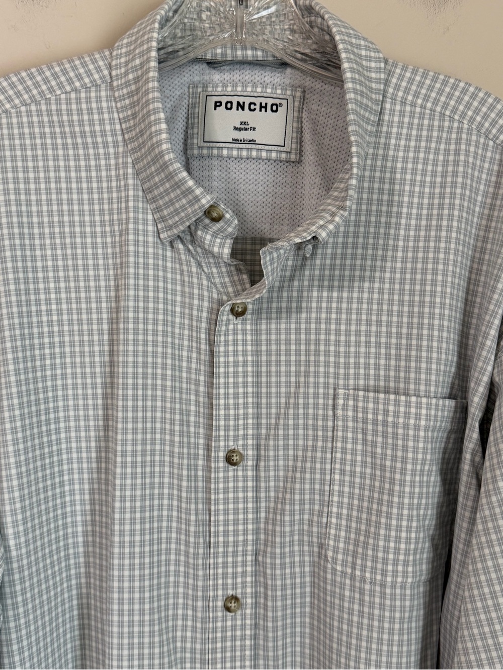 Poncho Outdoors Shirt XXL Grey White Check Long Sleeve Button Up Performance